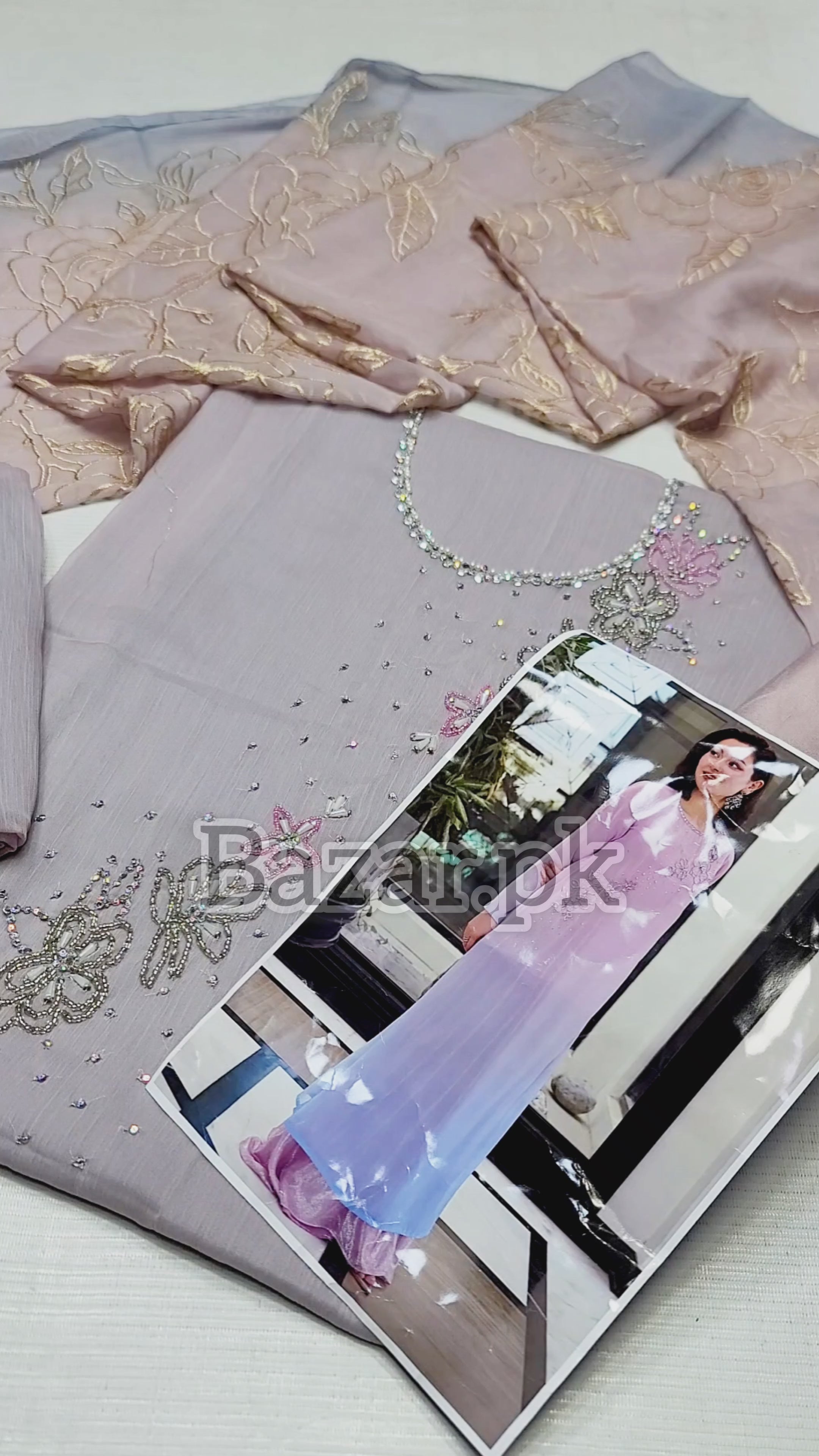 Embroidered Chiffon 3 Piece Unstitched Suit LL-ANZAAL LONG-25 - Party Wear