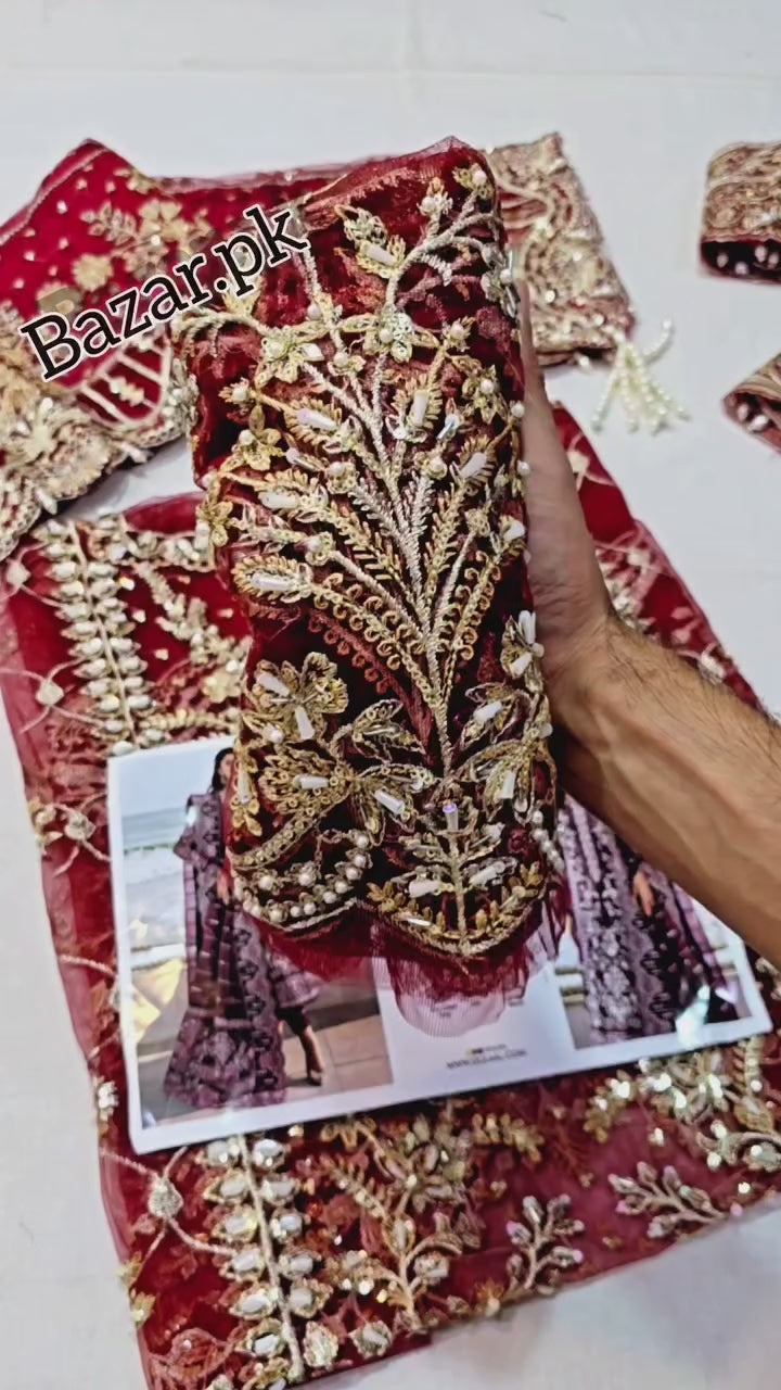 Gulal Mahroon Net 3 Piece Unstitched