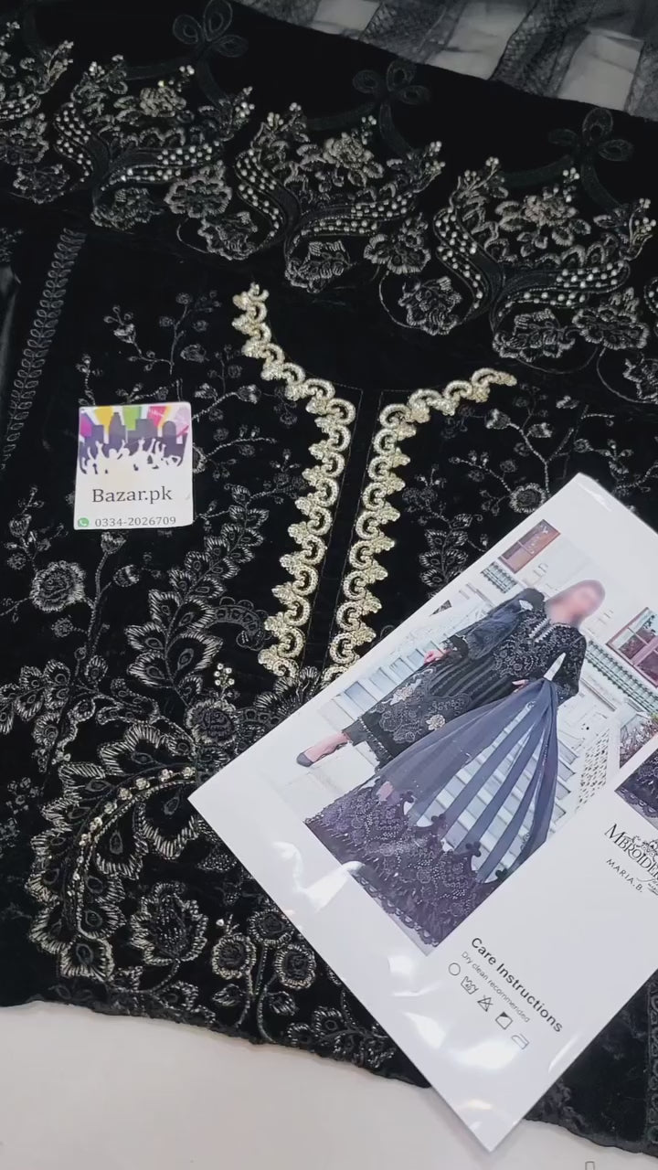 Maria B Velvet Jut Black & Gold Suit