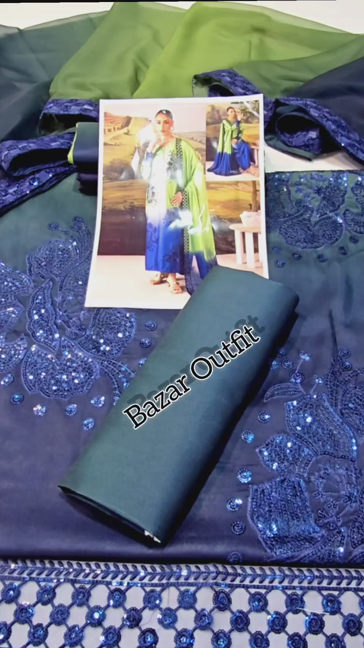 Nureh Raw Silk 3 Piece Unstitched Suit