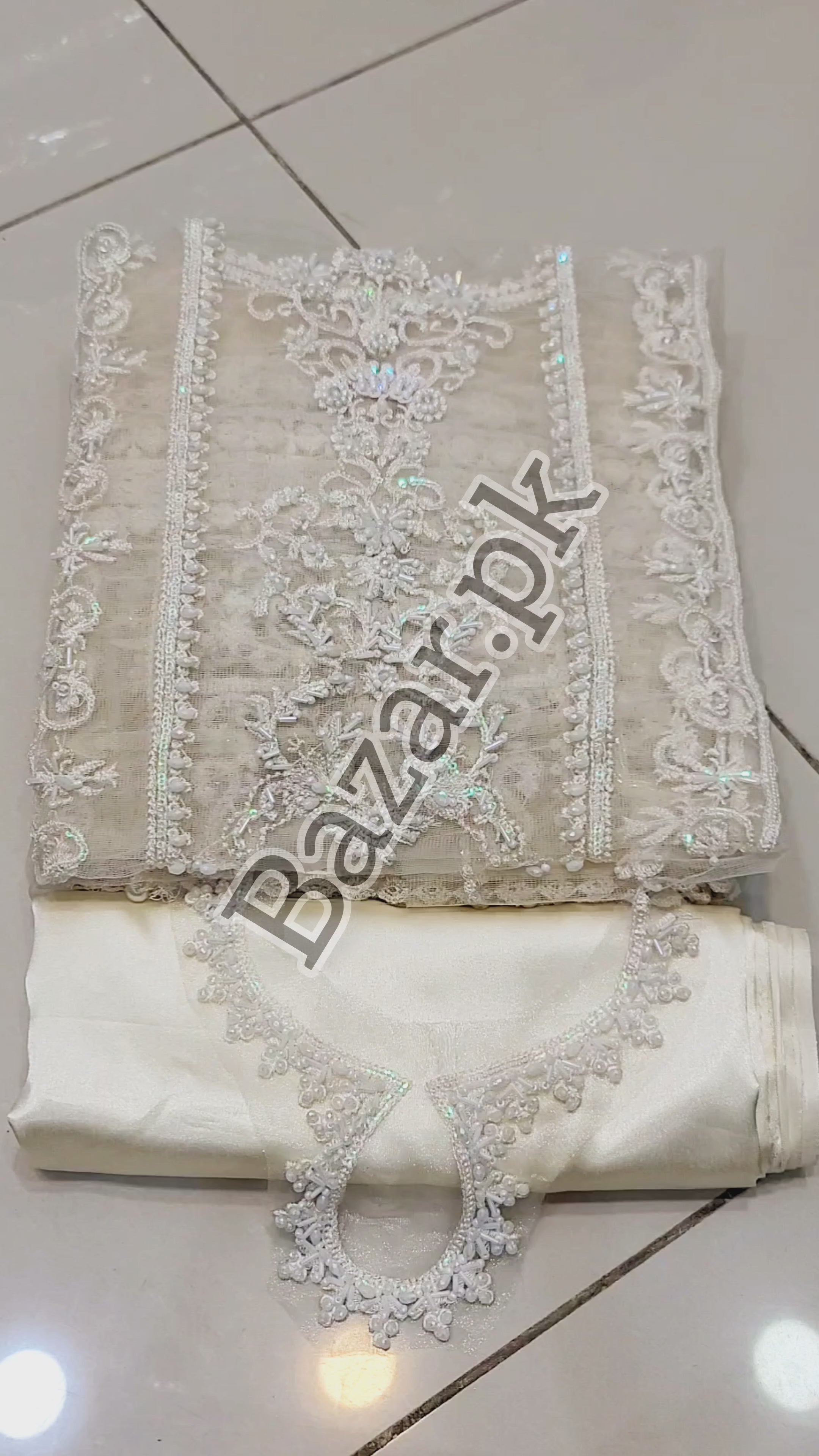 Mushaq White Embroidered Net