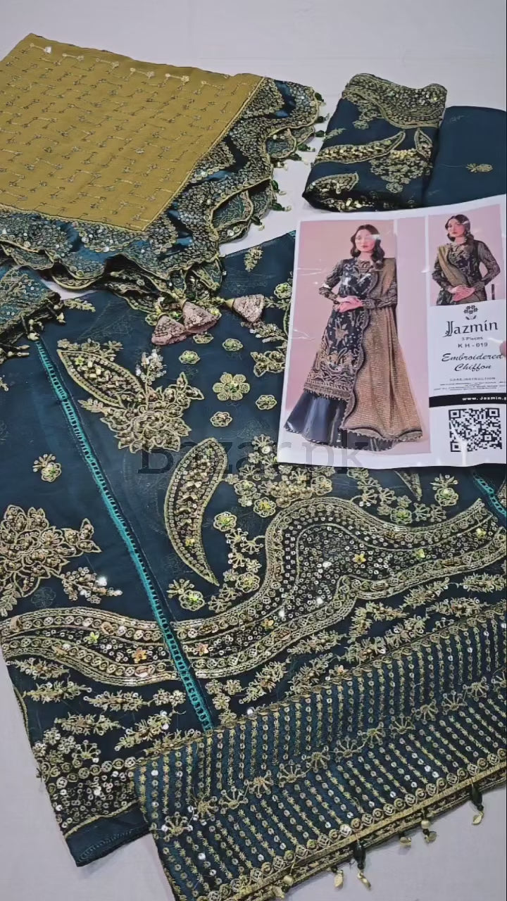 Jazmine Embroidered Chiffon 3 Piece Unstitched Dress