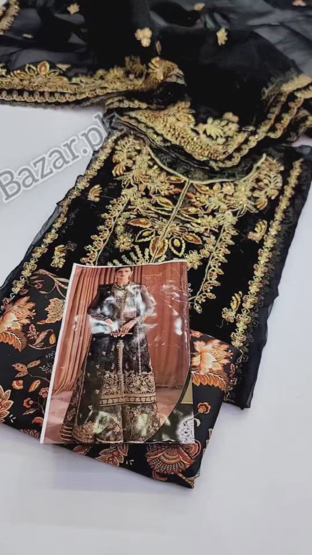 Ayzel Luminara Formal Black Organza 4 Piece Unstitched