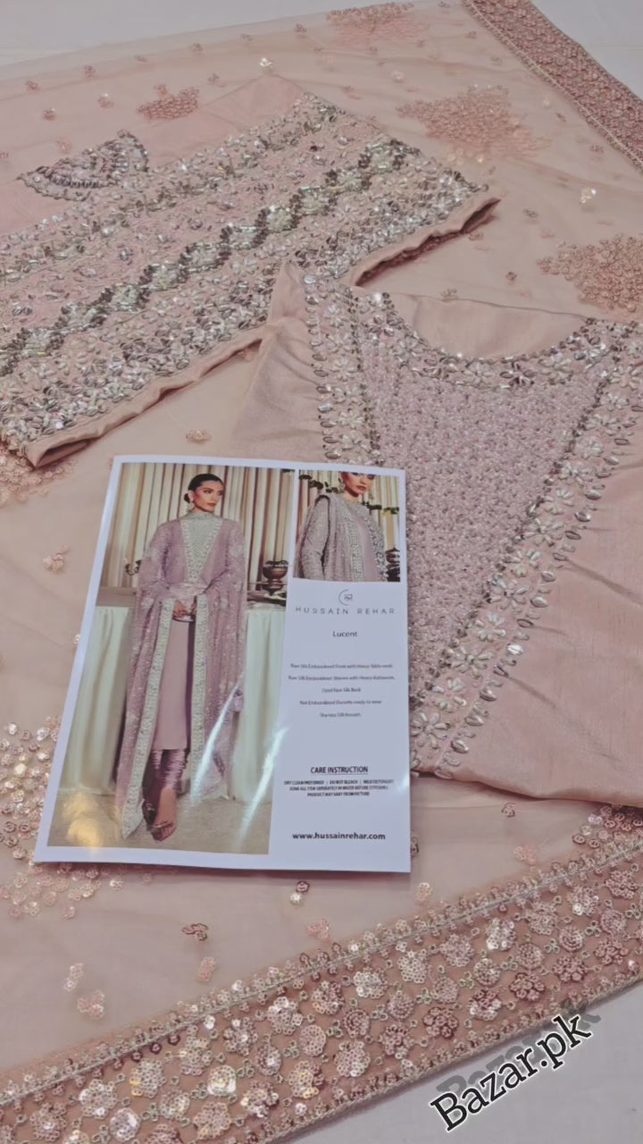 Hussain Rehar Heavy Embroidered Raw Silk 3 Piece Unstitched