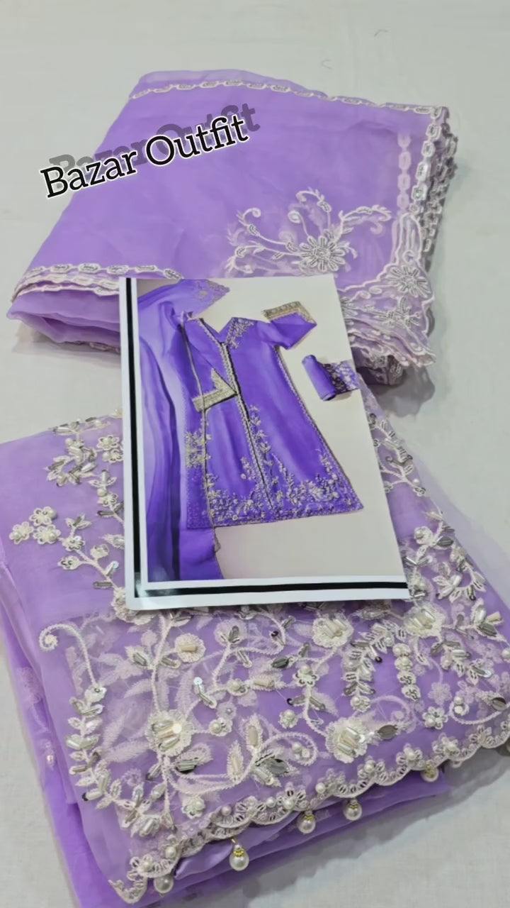 Agha Noor Purple Formal Organza 3 Piece Unstitched