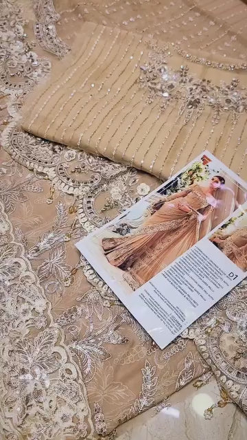 Maria B D1 Heavy Embroidered Chiffon Skin Saree.