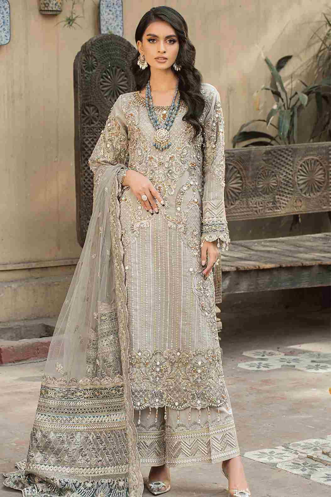 Imrozia Heavy Skin Net Embroidered Suit