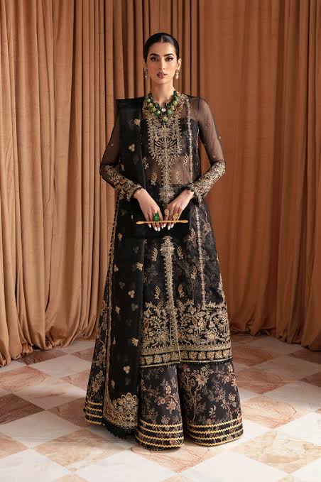 Ayzel Luminara Formal Black Organza 4 Piece Unstitched