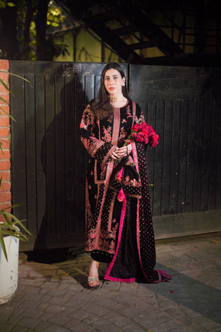 Aneela's Wedding Velvet Shirt 3 Piece Unstitched