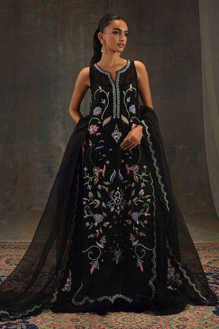 Farida Hasan Jet Black Formal Collection Indian Raw Silk