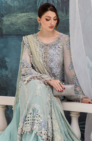 Maria B Embroidered Luxury Chiffon Unstitched 3 Piece Suit Aqua Luxury Collection