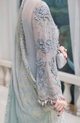 Maria B Embroidered Luxury Chiffon Unstitched 3 Piece Suit Aqua Luxury Collection