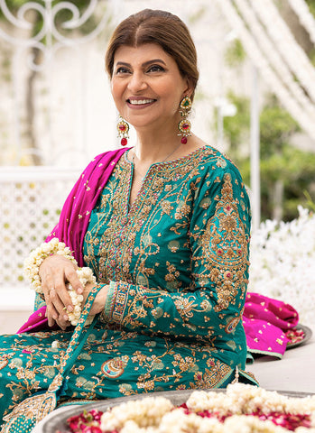 Farah Talib Aziz Pure Raw Silk Adawork Zari Sequence 3 Piece Unstitched