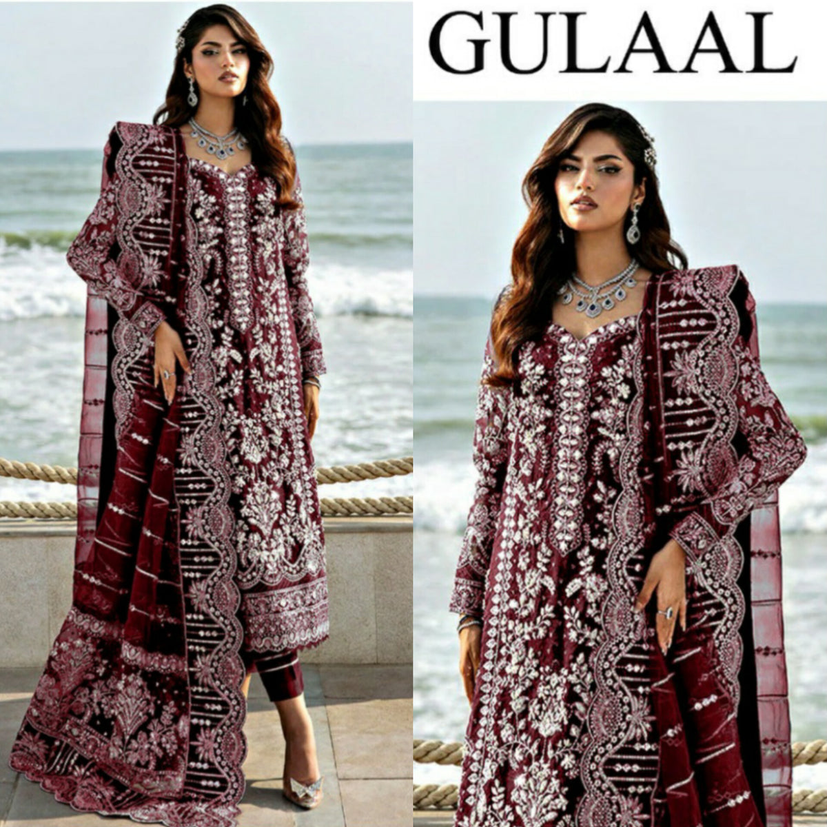Gulal Mahroon Net 3 Piece Unstitched