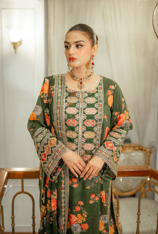 Aneelas Silk Dress Embroidered 3 Piece Unstitched LUX-15 (Green