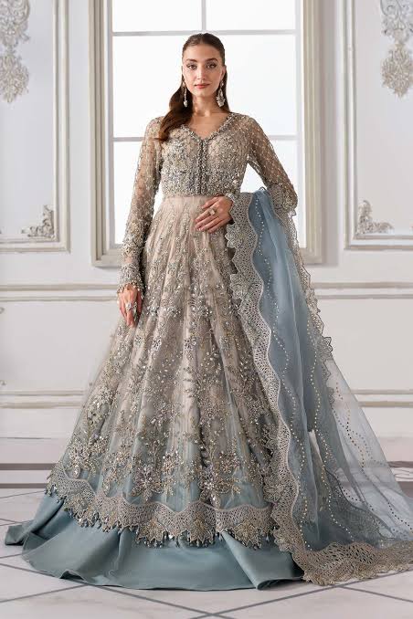 Maria B Mbroidered 3 Piece Unstitched Embroidered Net Maxi