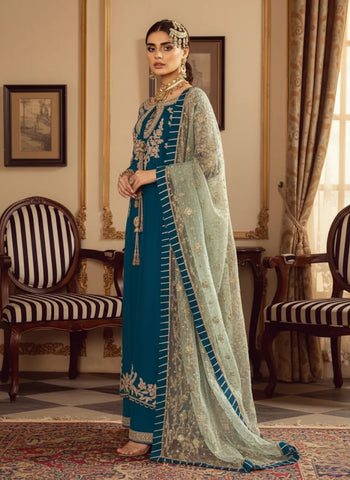Sara Rohale Asghar Zinc Blue Formal Collection Raw Silk Replica