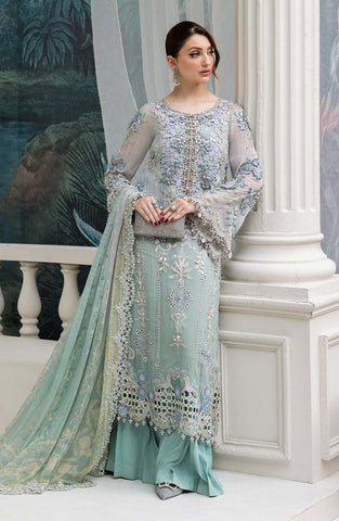 Maria B Embroidered Luxury Chiffon Unstitched 3 Piece Suit Aqua Luxury Collection