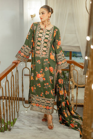 Aneelas Silk Dress Embroidered 3 Piece Unstitched LUX-15 (Green