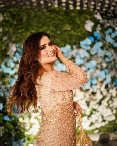 Aroob Jatoi Heavy Embroidered Chiffon Saree Unstitched