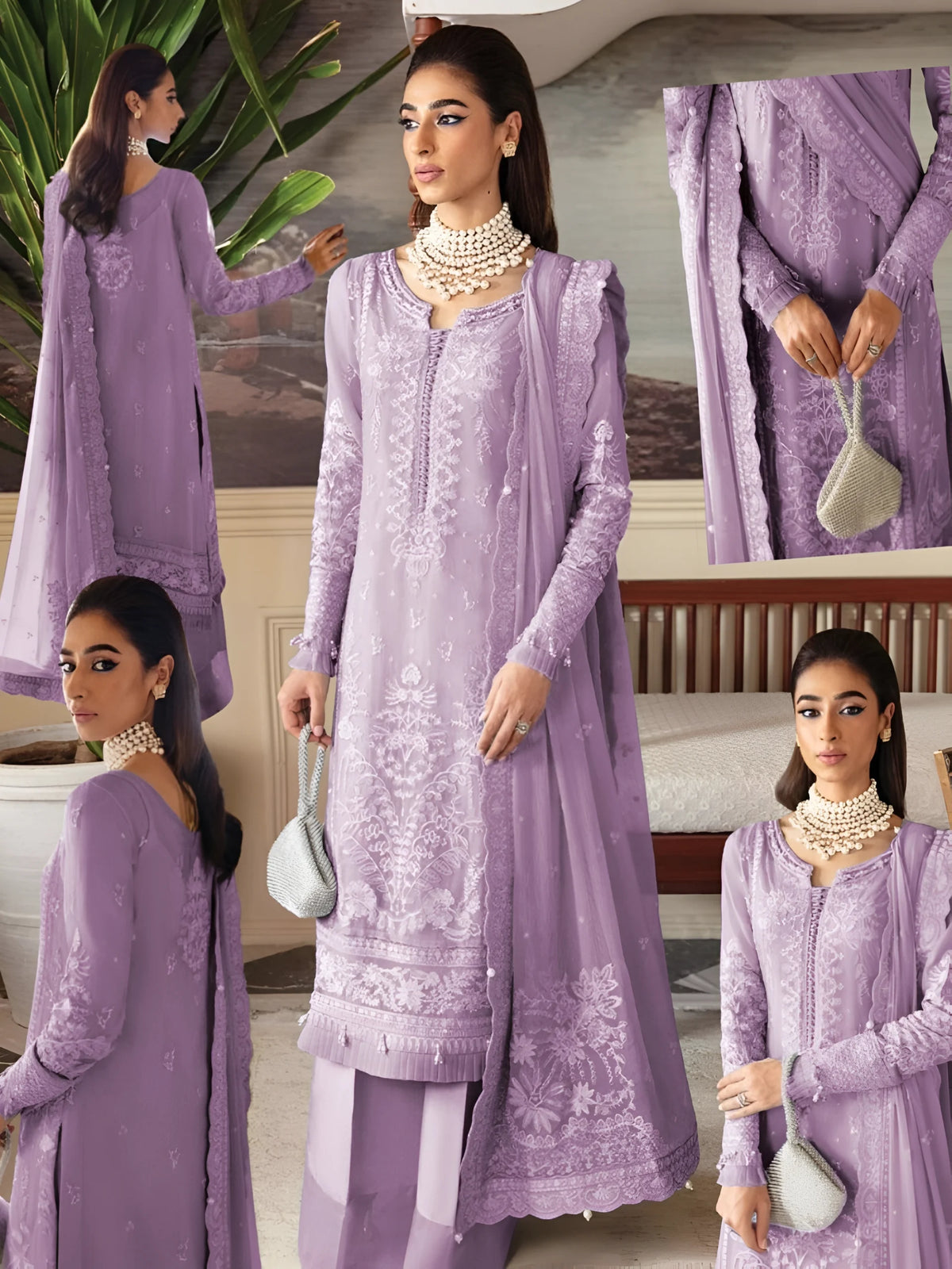 Gulaal Purple Organza 3 Piece Unstitched
