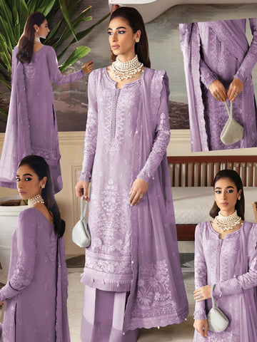 Gulaal Purple Organza 3 Piece Unstitched